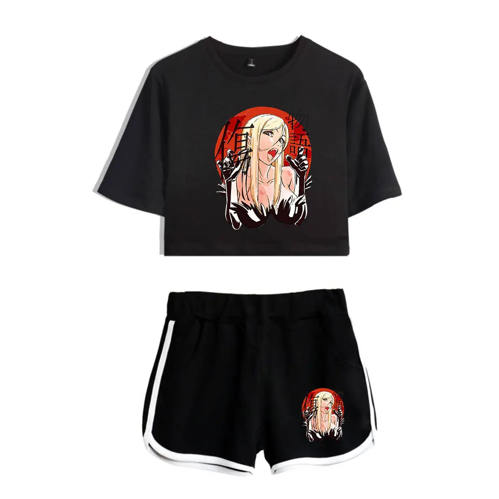 

Kizumonogatari Kissshot Waifu Logo Vintage 90s Merch Tops Two Piece Set Shorts+Lovely TShirt Harajuku Streetwear