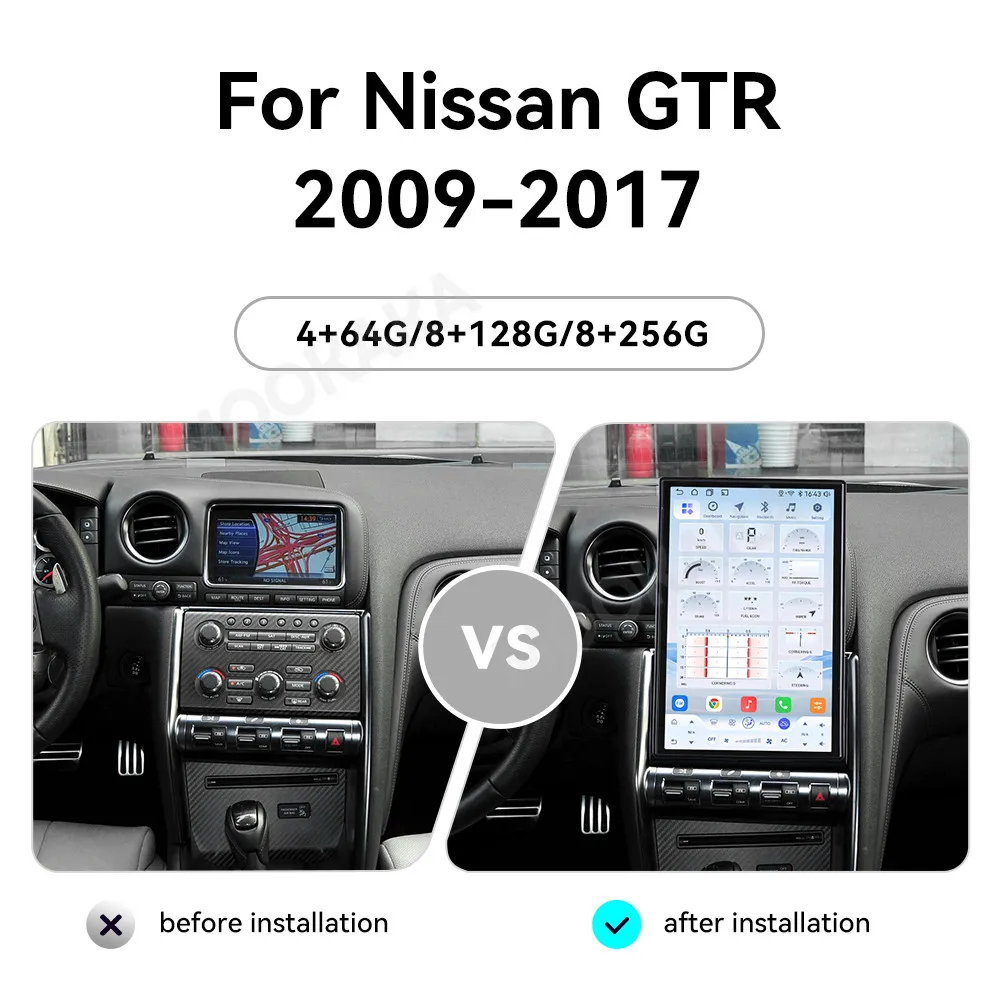

14,5-дюймовый мультимедийный проигрыватель Qualcomm с Android для Nissan GTR 2009~2017, автомобильная магнитола, GPS-навигация, CarPlay, автоголовное устройство
