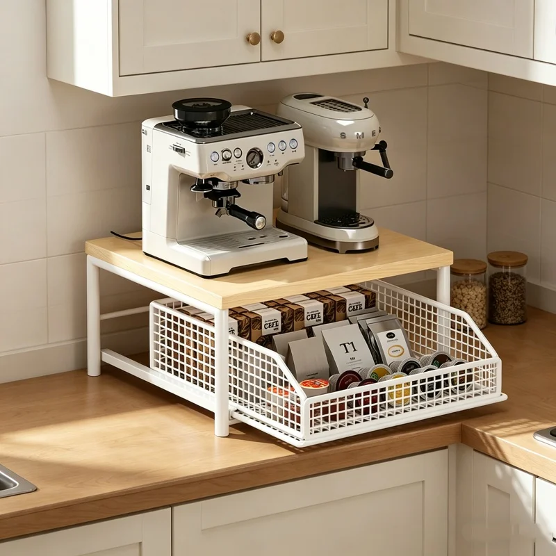 Küchenarbeitsplatten-Aufbewahrungsregal für Kaffeemaschine, Teebeutel, Snacks, Desserts, Kaffeekapseln, Tassen unter dem Sideboard, Bar-Organizer.