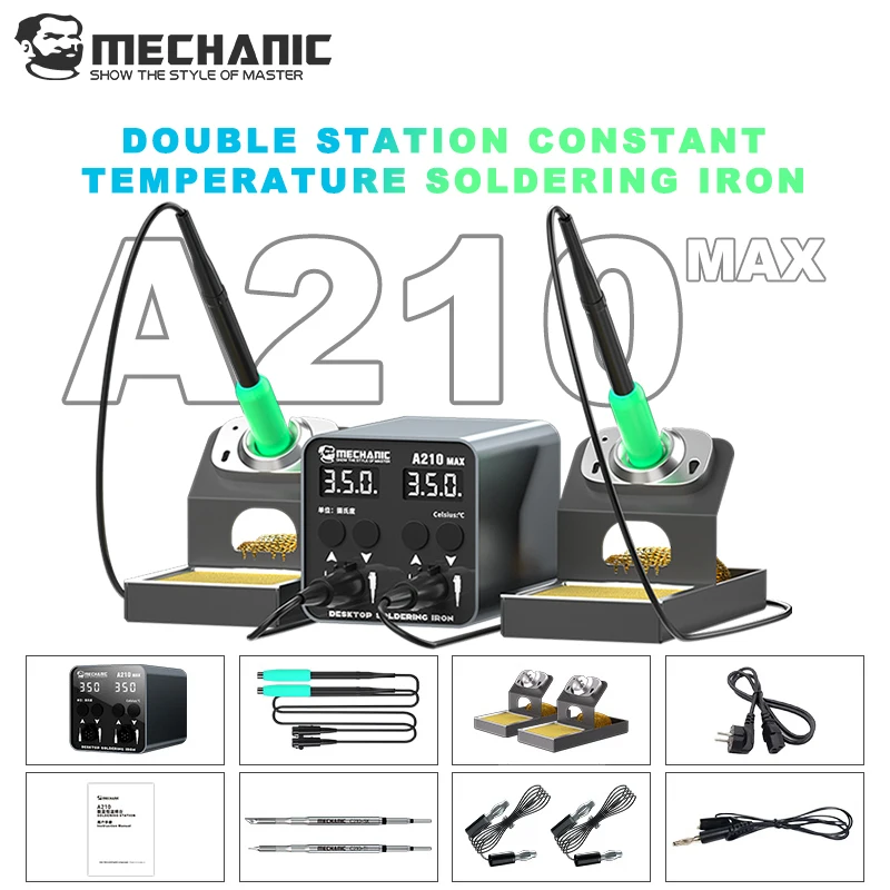 

MECHANIC A210 MAX Soldering Station C210 Tips Double Station Welding Rework Station For Cell-Phone PCB SMD IC Repair Solder Tool
