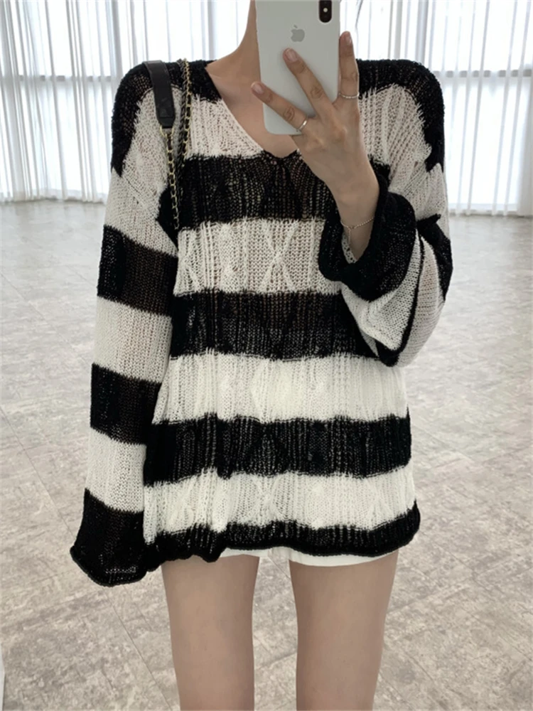 Sweater Women Spring Pullover Girls Sweater Oversize Knitted Summer Tops Vintage Long Sleeve Fall Female Outerwear Knitting Thin