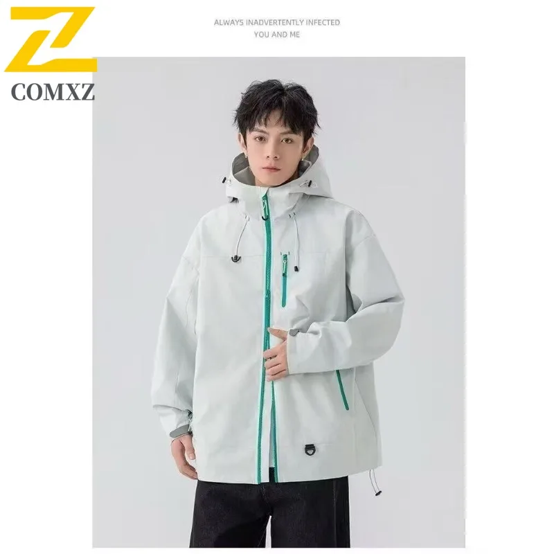 

COMXZ 2025 Мужская женская осенняя уличная водонепроницаемая ветрозащитная куртка из софтшелла с капюшоном Повседневное пальто для пешего туризма и поездок на работу