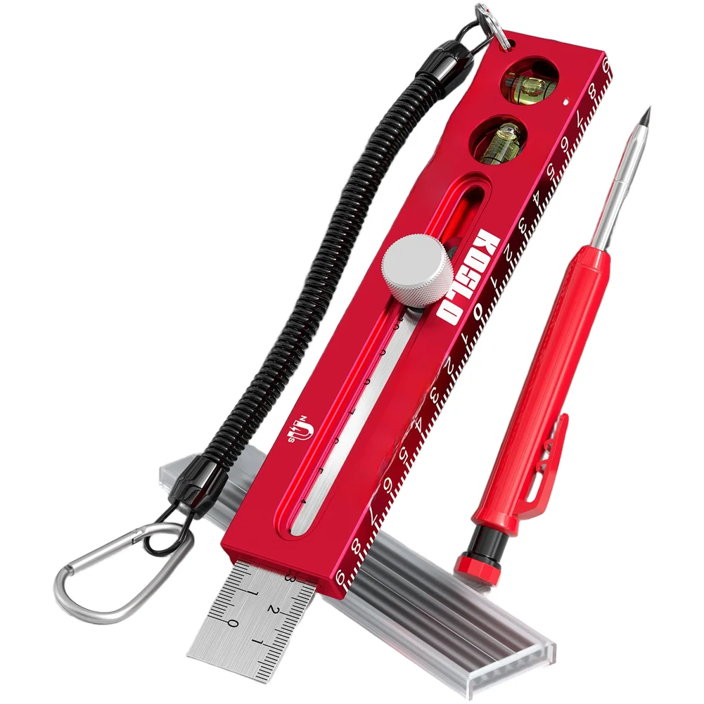 Multifunctional Magnetic Marking Ruler For Woodworking With Dual-Axis Bubble Level And Retractable Scale Tool