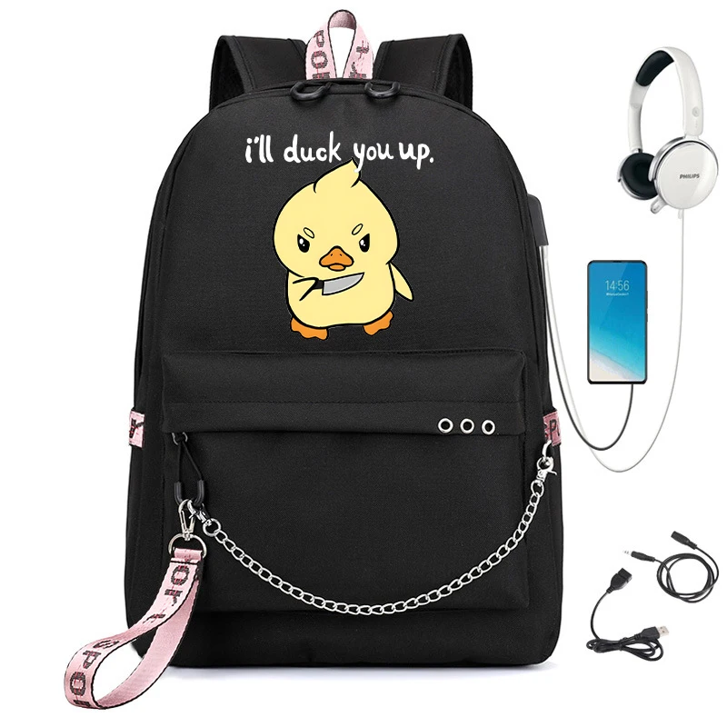 Mochila escolar de dibujos animados de Anime para niños y niñas, Bolsa Escolar Kawaii, I will Duck You Up