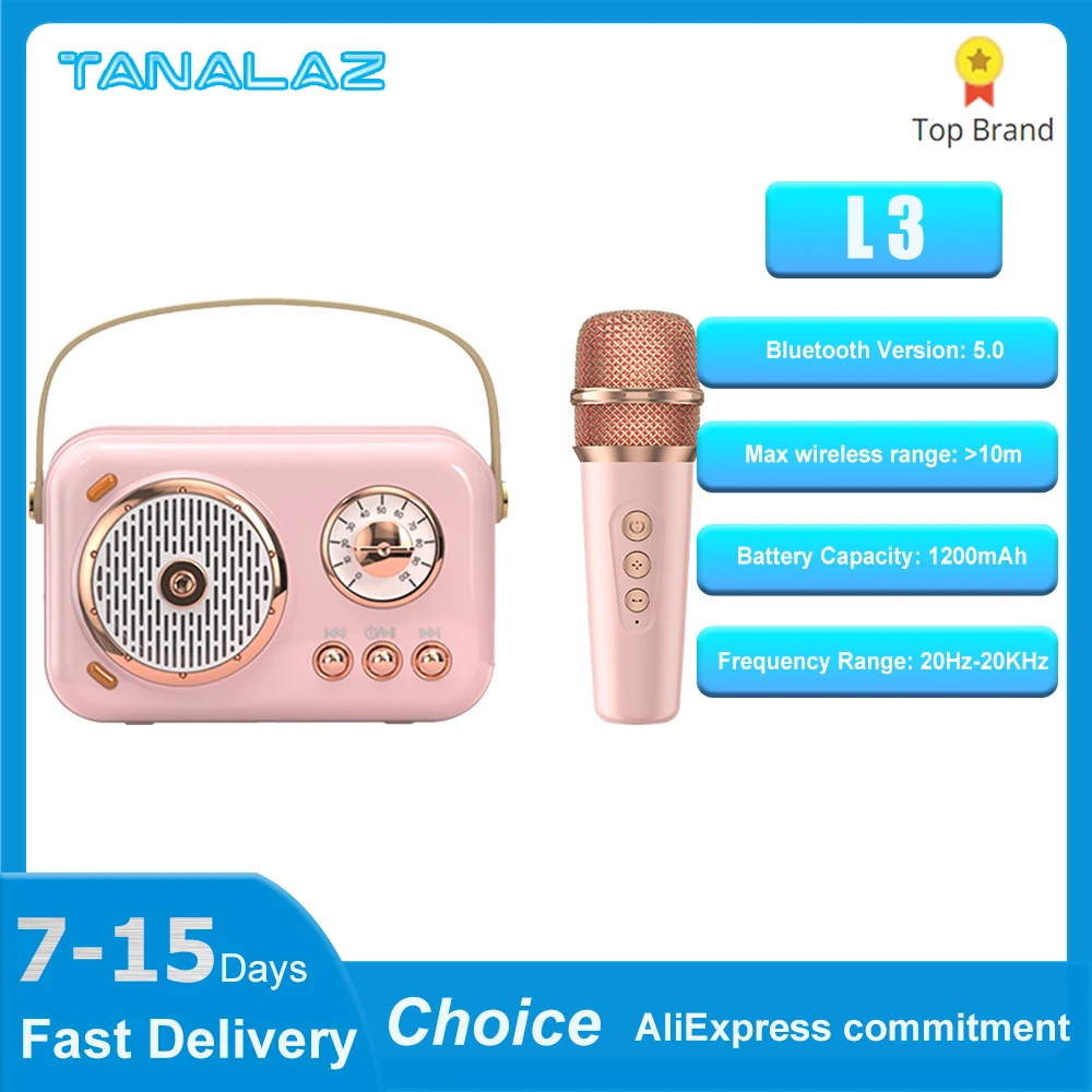 TANALAZ L3 Wireless Bluetooth Speaker Multifunction with 2 Microphone RGB Portable Music Player Karaoke Machine for Child Gifts