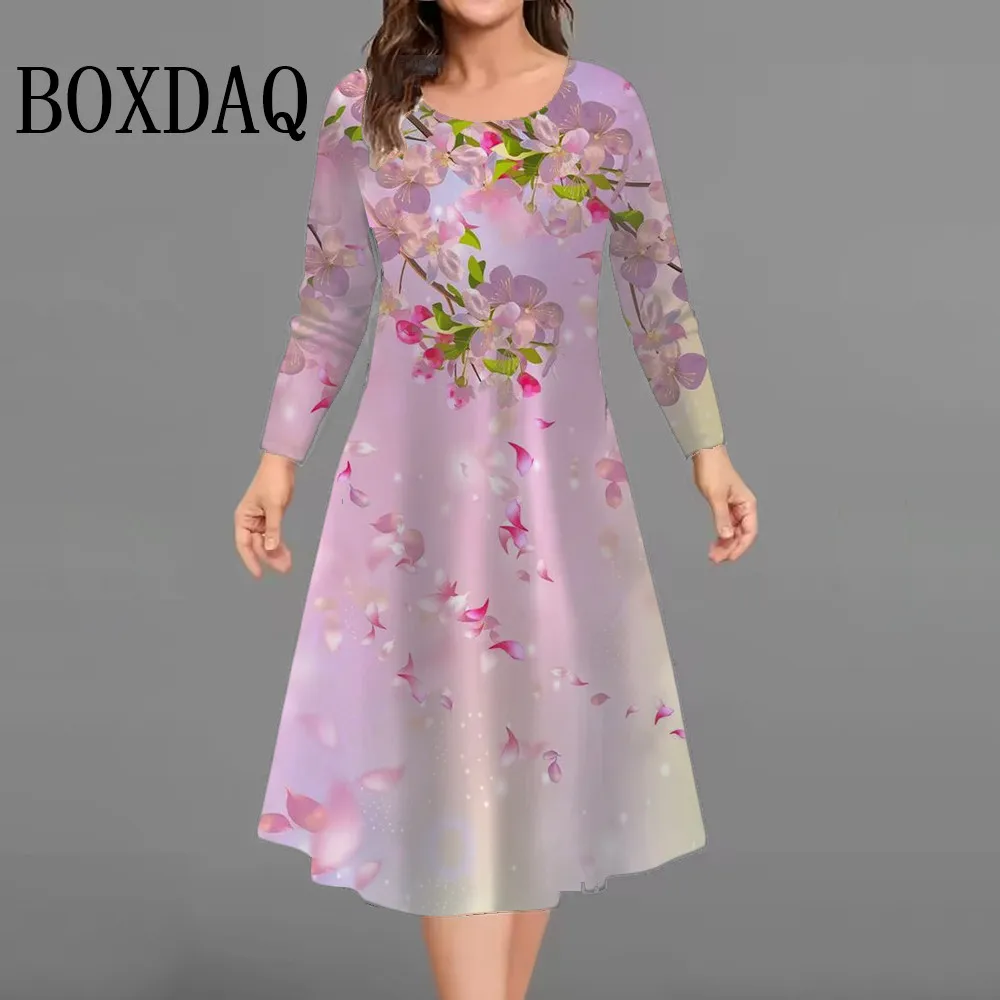 

Women's Vintage Flowers A-Line Dress Long Sleeve Casual Autumn Fashion Plus Size Dress Casual Pullover Female Loose Clothing 9XL