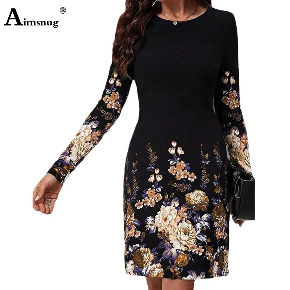 2024 Women Elegant O-neck Boho Flower Print Formal Party Dress Long Sleeve Shirt Robe Plus size 5xl Ladies Casual Dresses Femme