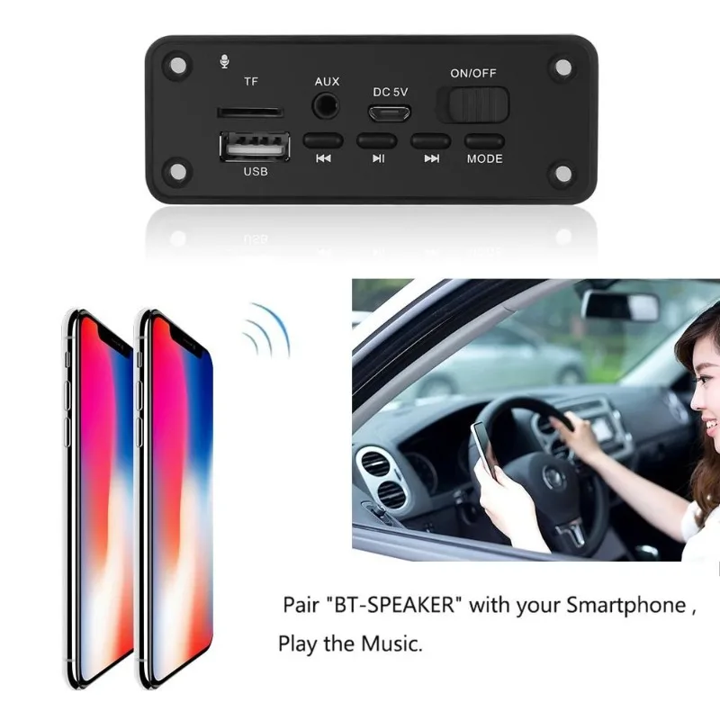 Bluetooth 5.0 scheda di decodifica del lettore MP3 2X3W altoparlante modulo Radio FM per auto 5V TF Audio USB per vivavoce per auto