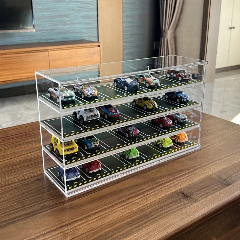 Clear Acrylic Display Cabinet with Parking Location Frame for 1/64 Car Models, Assembled Storage Boxes for Hot Wheels, Toys