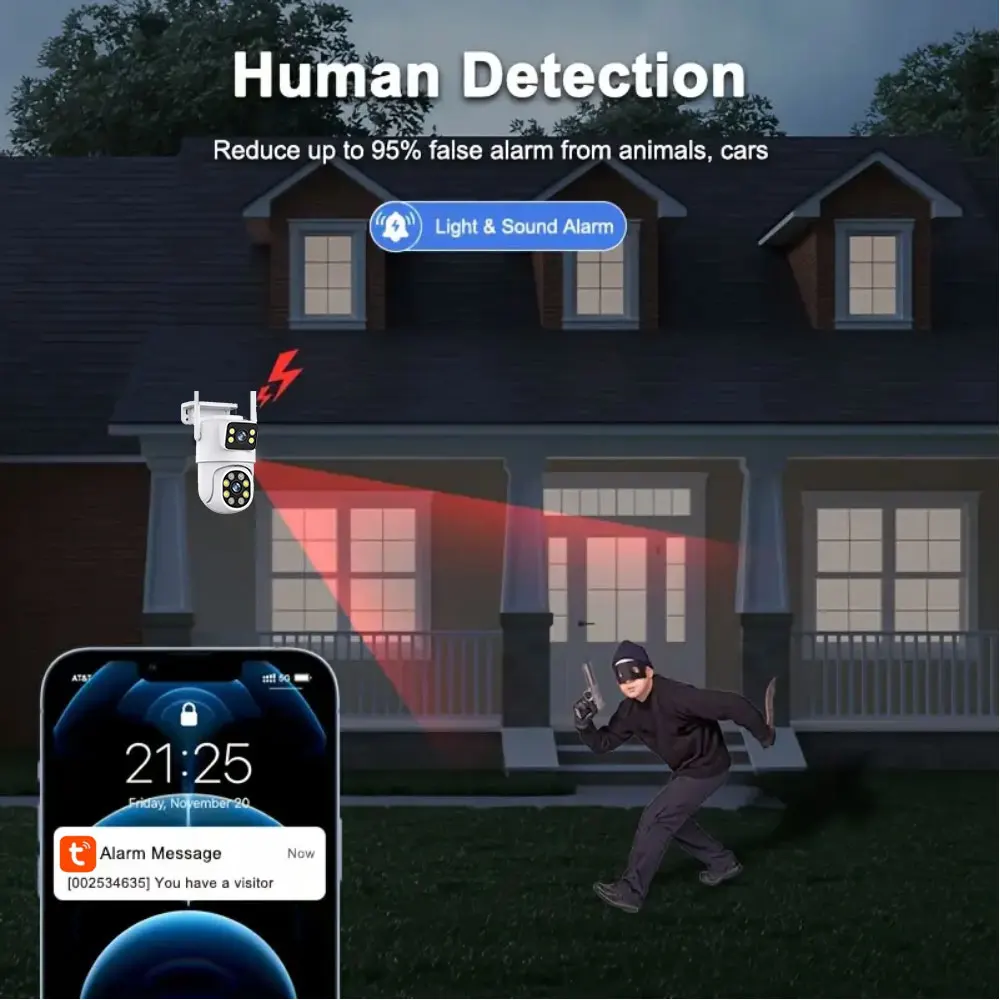 4K 8MP Tuya Dual Lens WIFI Camera PTZ Outdoor Dual Screen Ai Human Auto Tracking Security Camera Surveillance with Alexa Google