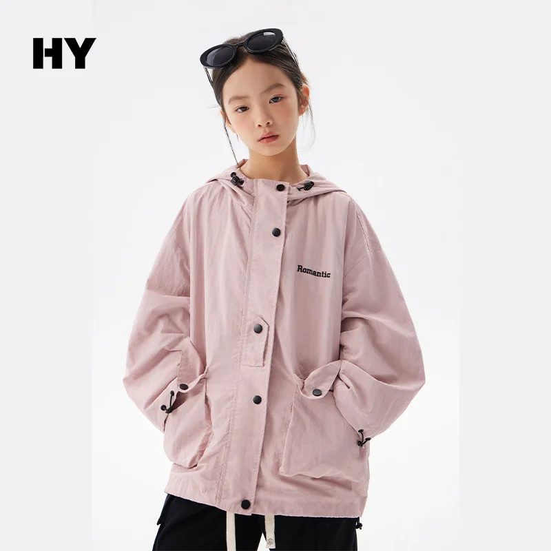 

Girls Coat 2024 Autumn New Childrens Clothes Korean Style Girl Baby Foreign Style Solid Color Hooded Jacket Casual Simple Daily