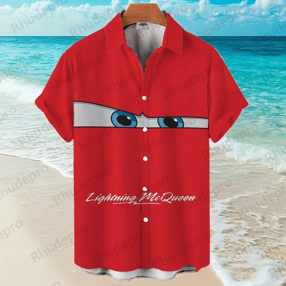 

Disney Lightning Mcqueen Short Hawaiian Casual Shirt Men With 3D Print Cars Blouse Camisa Y2k Camisas Para Hombre Elegantes