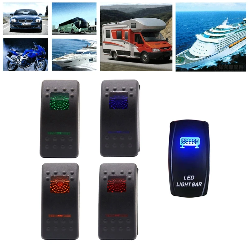 Waterproof Bar Car Boat Marine 12V 24V Button 5 Pin LED Light Lamp On Off Taillight Reverse Toggle