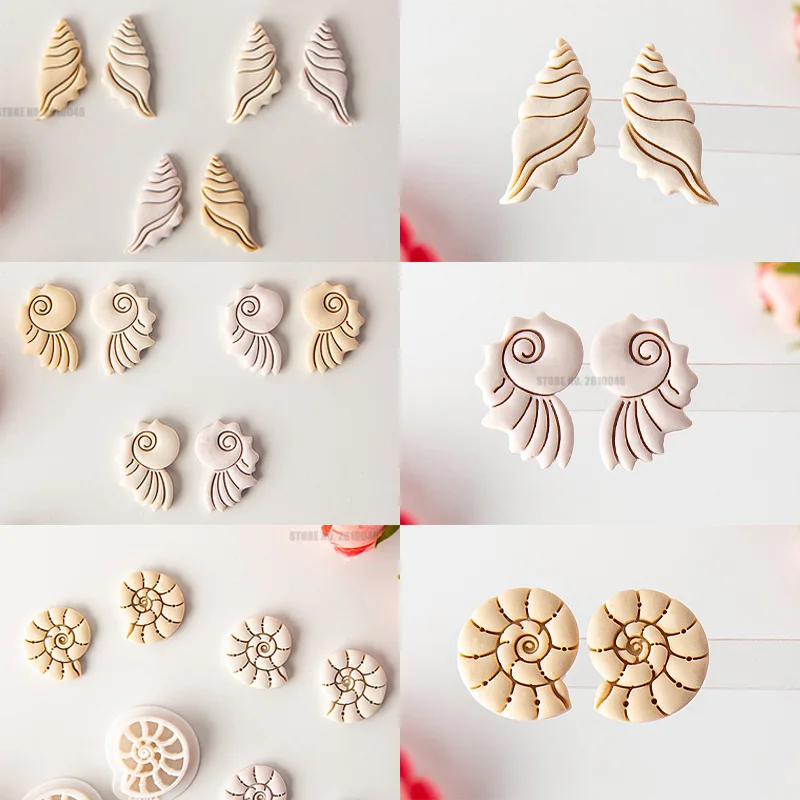 Ocean Sea Polymer Clay Cutters Summer Beach Earring Embosser Cutter Shell Conch Fish Tail Shape Earring Mold for Pendant Jewelry