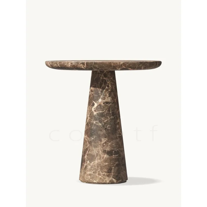 Italian light luxury natural round dark brown mesh marble edge few small apartment living room sofa side table