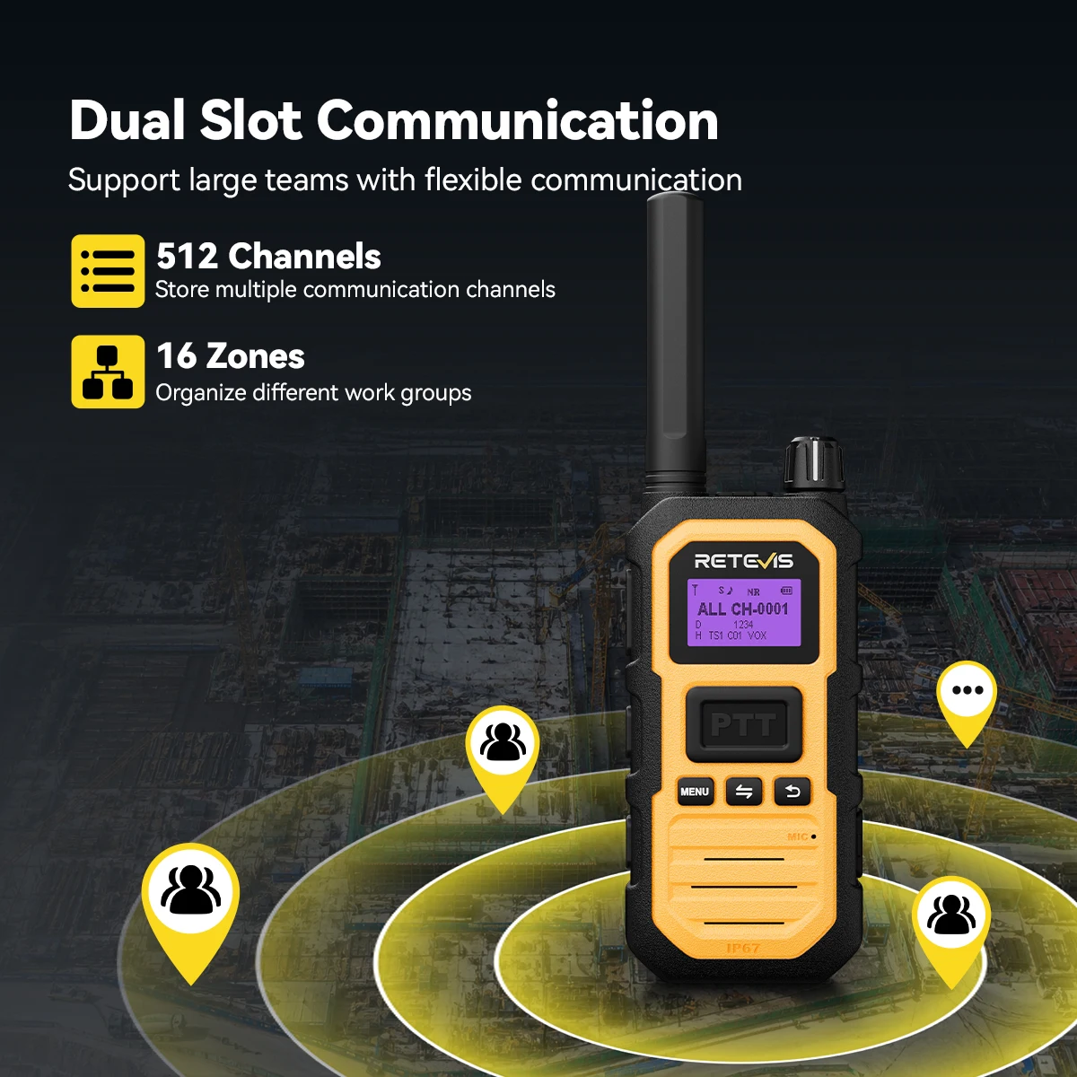 Retevis RB48D DMR Digitales Walkie-Talkie Dual-Mode Digital IP67 Wasserdicht Staubdicht Zwei-Wege-Funkgerät für Baustellen und Fabriken – Detail 5