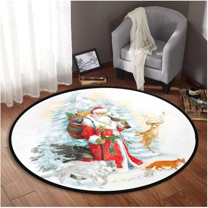 Santa Claus circular carpet 75X75cm soft flannel living room bedroom decorative floor mat