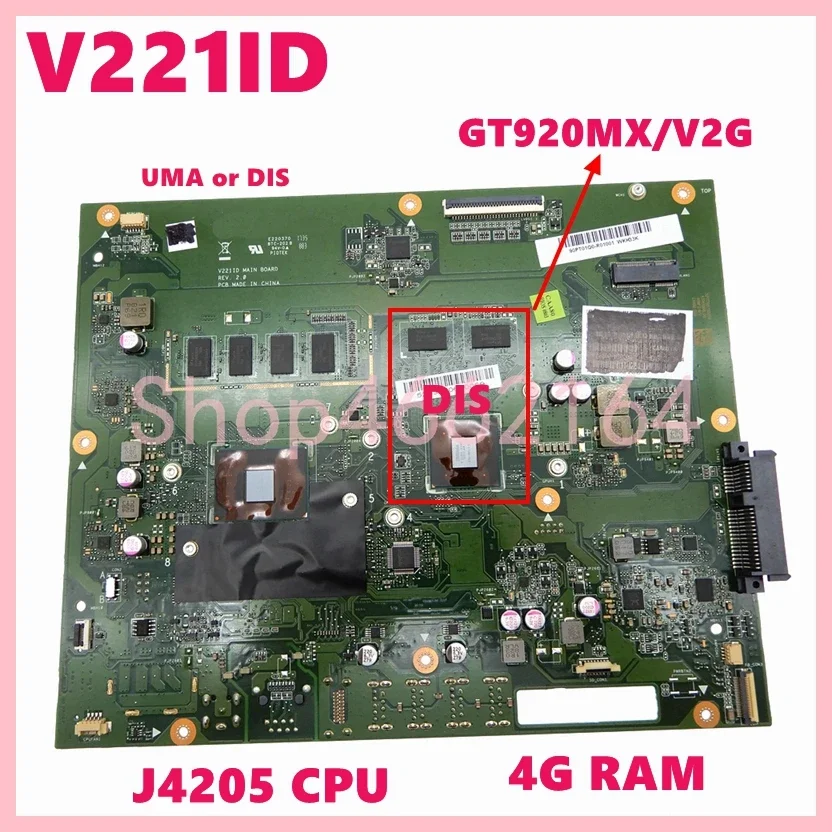 V221ID with J3355/J4205 CPU 4GB-RAM UMA/DIS Motherboard For Asus Vivo AiO V221 V221I V221ID Mainboard 100% Tested OK