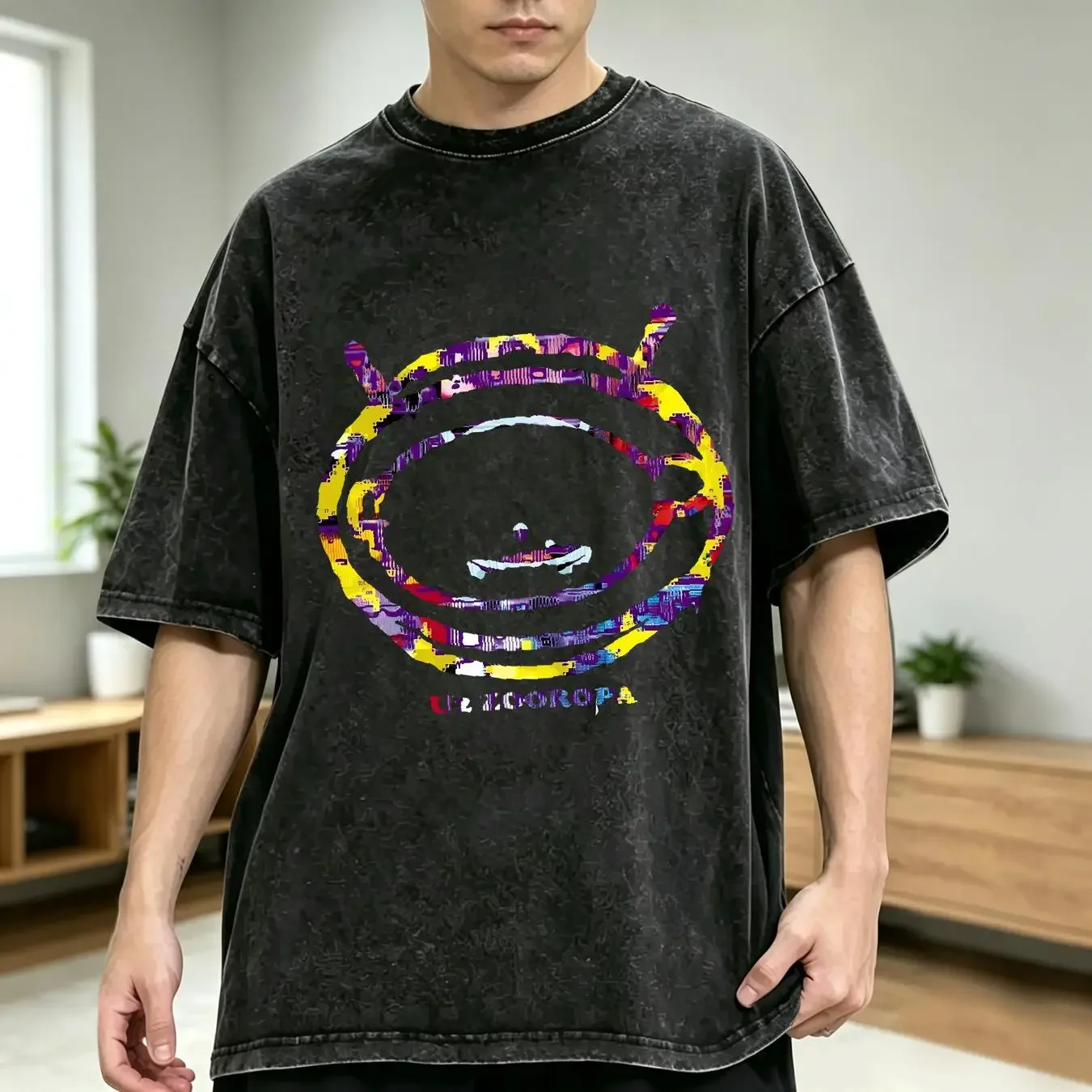 washed T Shirt U2 Zooropa 93 Logo rare Irish Rock Alternative Band Bono Men's vintage Washed graphic Versatile streetwear