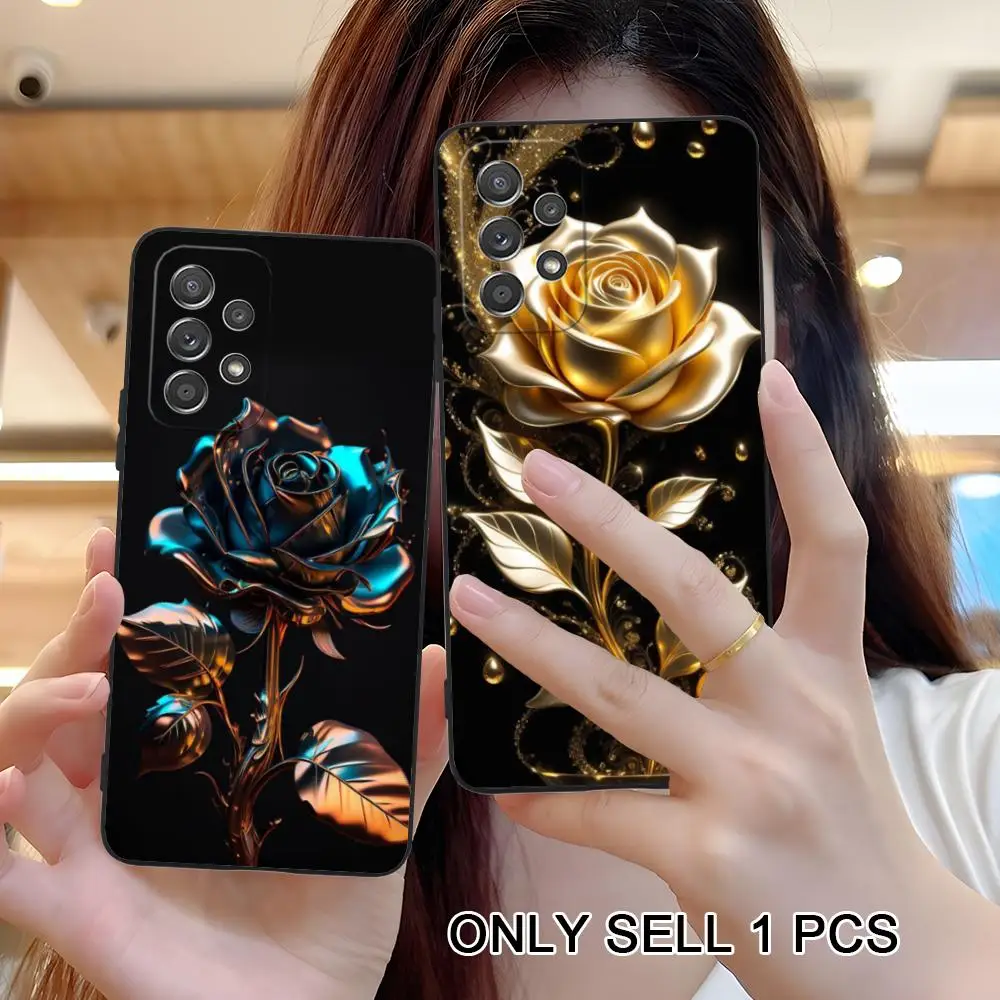 Golden Rose Phone Case for Samsung Galaxy A26 25 24 23 22 21 17 16 15 14 13 12 11 5G Soft TPU Shockproof Cover