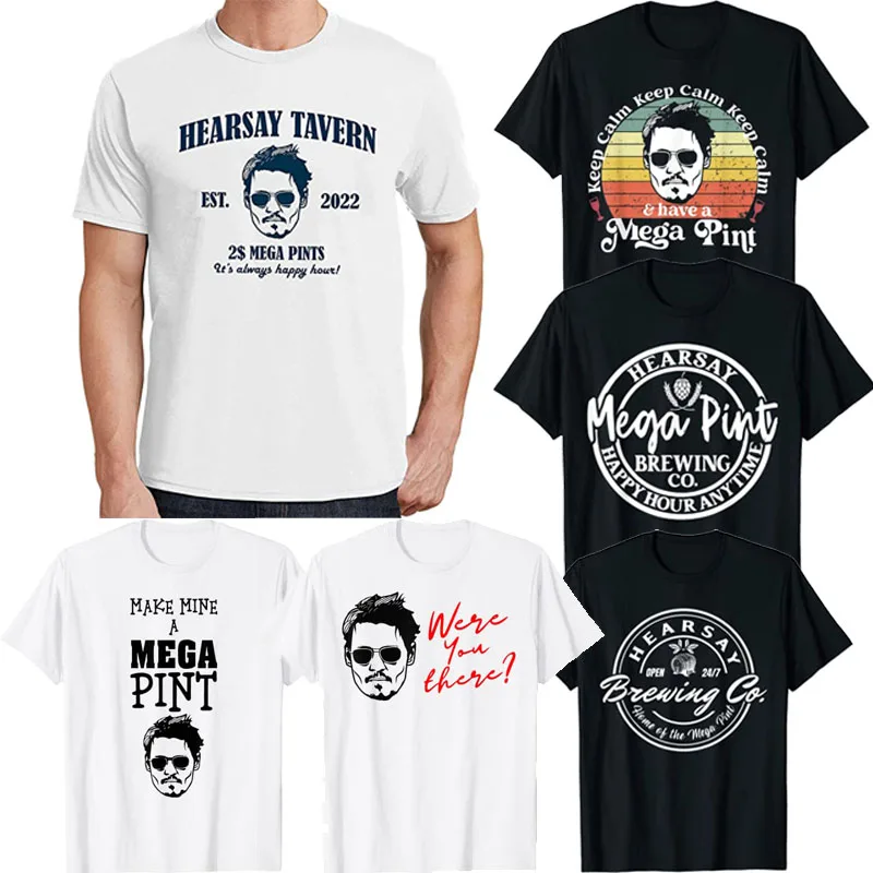 

Hearsay Brewing Co Home of The Mega Pint T Shirt Justice for Johnny Depp Sayings Quote Hearsay-Tavern Clothes Graphic Tee Tops