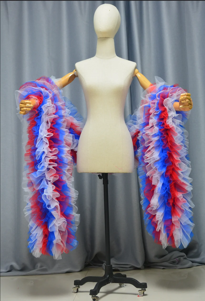3 colors Fashion Stage ball party Club bridal Tulle Boa Ruffle shawl wrap Custom color Cross dressing queen performance boas