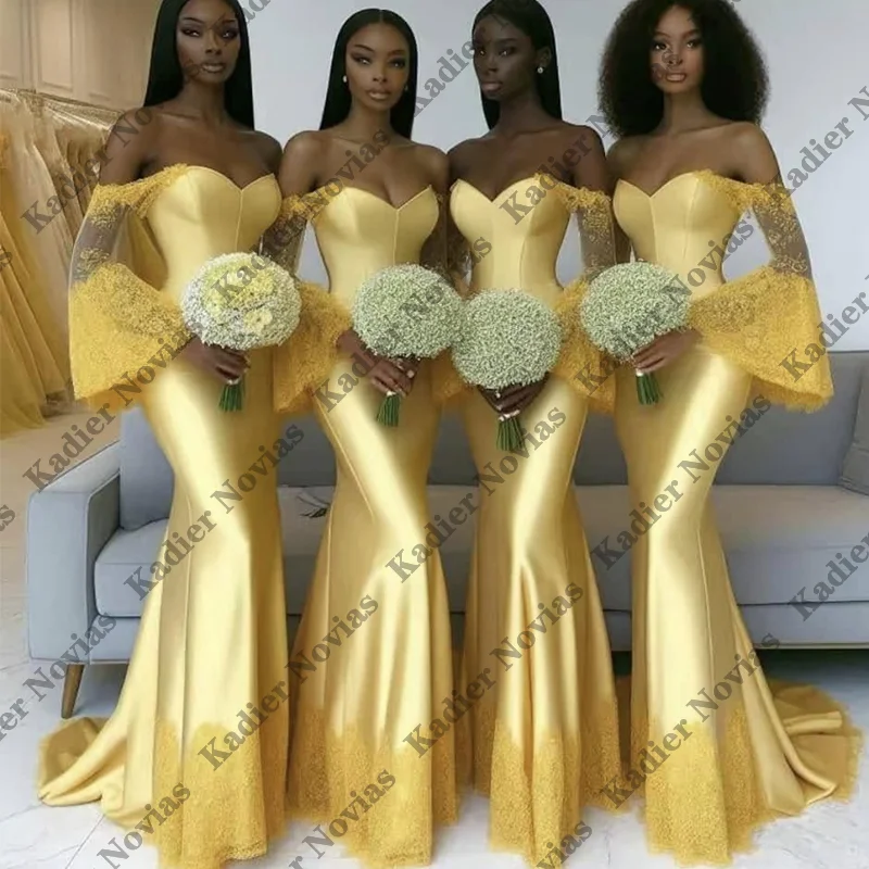 

Long Sleeves Mermaid Satin Bridesmaid Dresses Wedding Guest Dress Robes Invitee Mariage Evening Party Gowns Customized