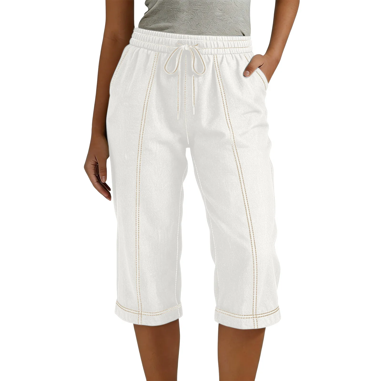 Spring/Summer women’s casual pants, adjustable elastic waistband, solid color design, stylish new model.