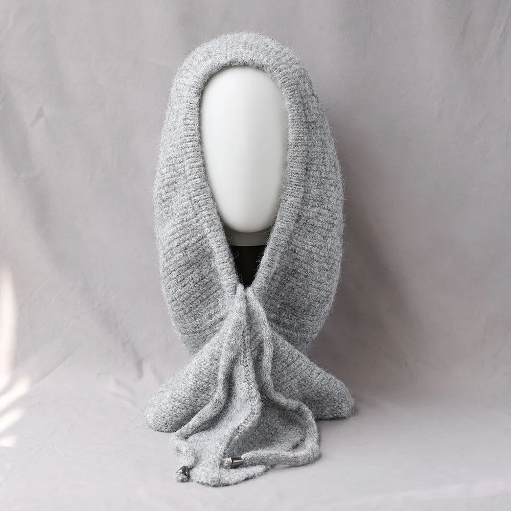 Trendige Winter-Balaclava-Mütze aus dickem Garn mit Ohrenschutz, einfarbige, gemütliche Fleece-Beanie-Mütze mit integriertem Schal – Detail 6