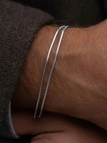 Silver Color Stainless Steel Square Snake Bone Chain Bracelet Titanium Steel Men Bracelet Retro Jewelry Trendy Accessories