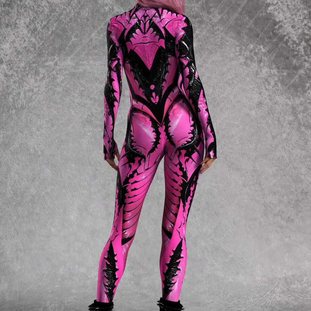 Sexy Damen Psychedelischer Netz-Cosplay-Jumpsuit Horror Halloween Festival Party Bodysuit Karneval Bühnenauftritt Eng Anliegend – Detail 3