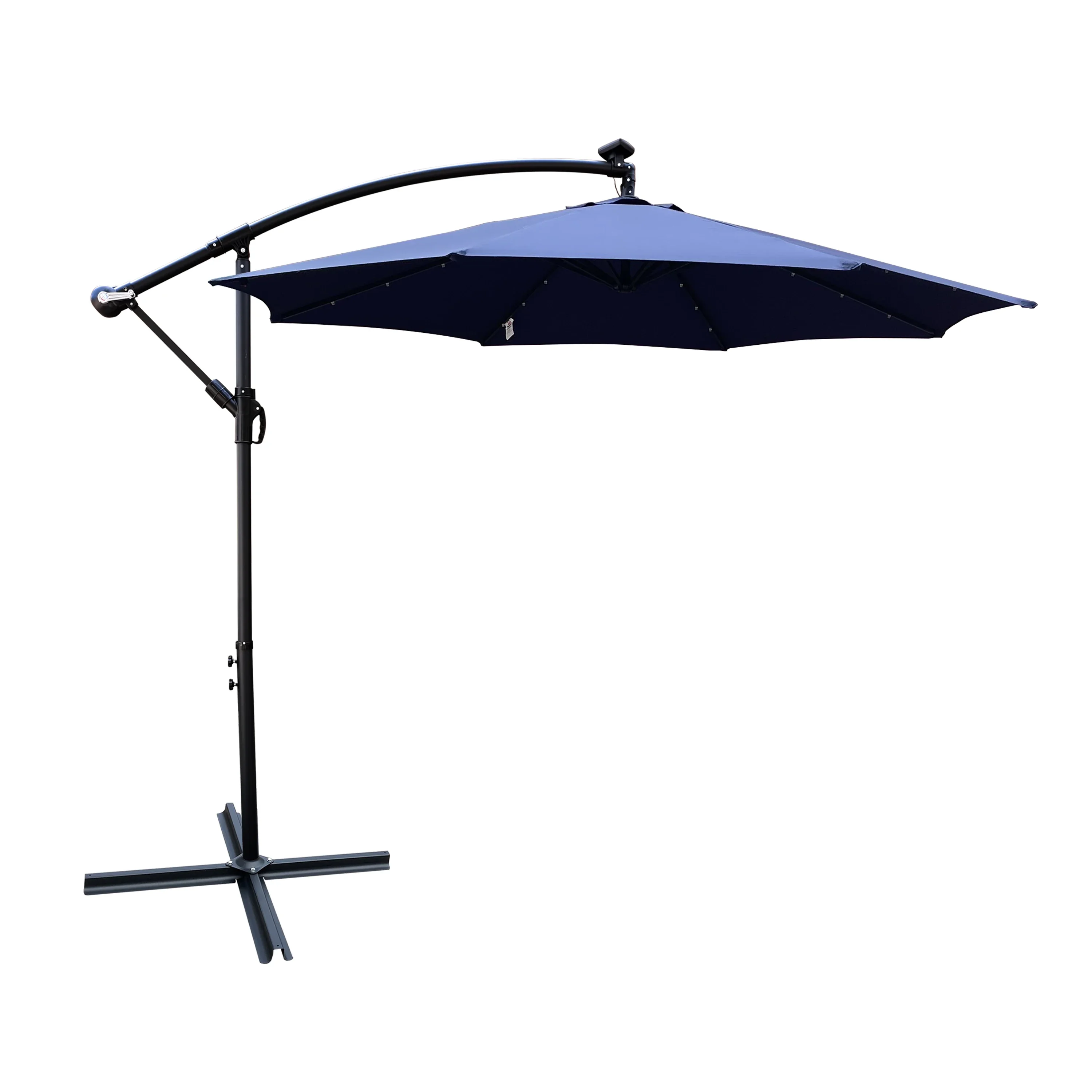 10 ft Outdoor Solar Powered LED Lighted Patio Umbrella Waterproof 8 Ribs Crank Cross Base for Garden Backyard Pool Shade Market