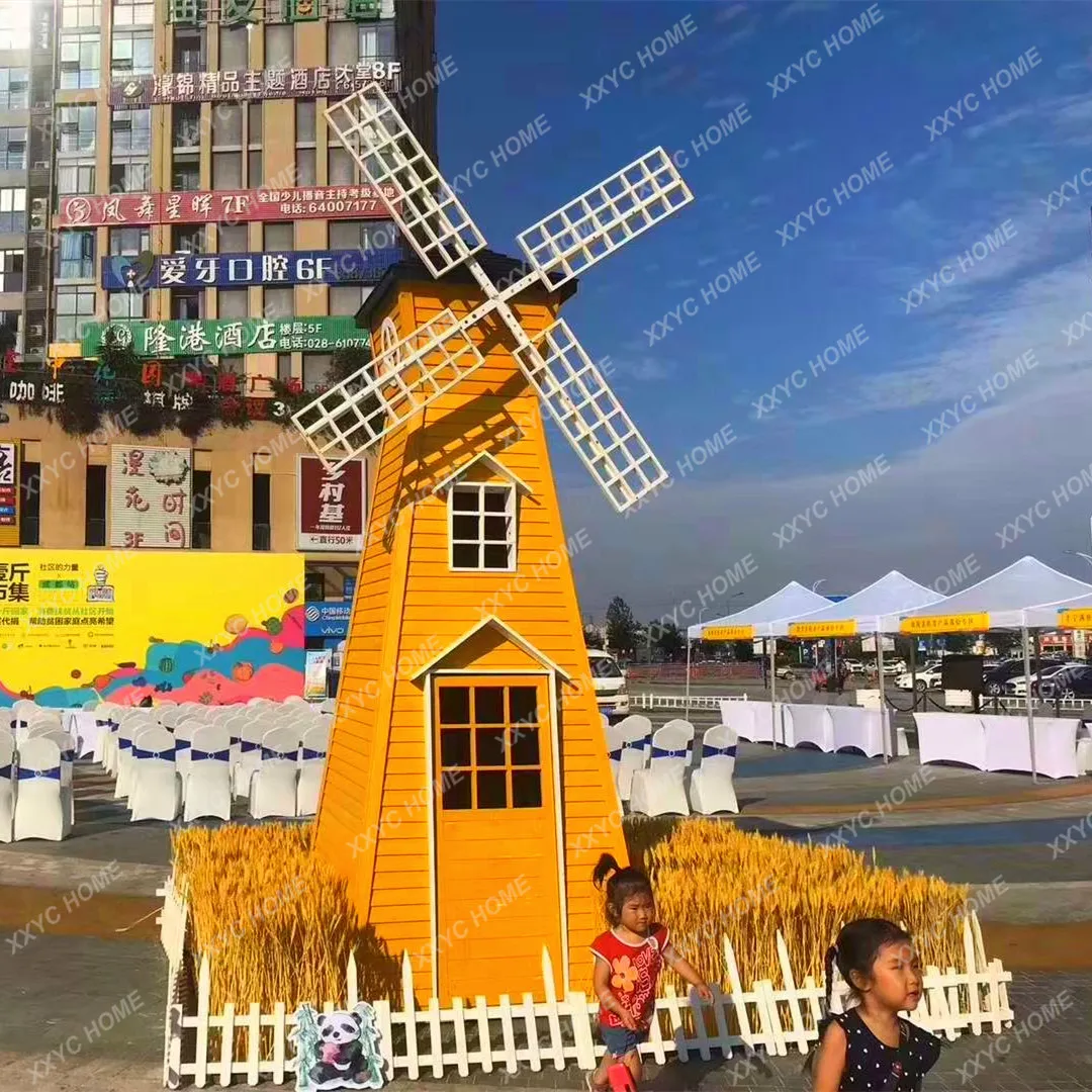 Outdoor Decoration Rotating Antiseptic Wood Landscaping Courtyard Decoration Park Scenic Area Drainage Props Big Windmill