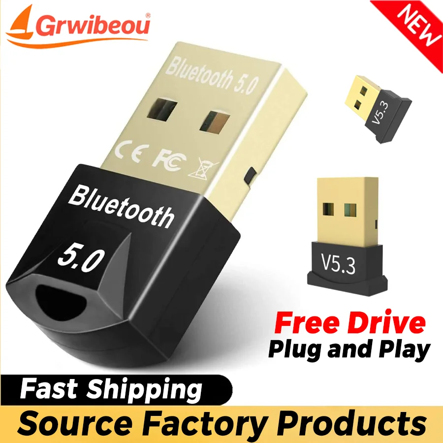 

Wireless Bluetooth 5.3 Adapter USB Bluetooth 5.0 Dongle Adapter for PC Laptop Wireless Speaker Audio Receiver USB Transmitter