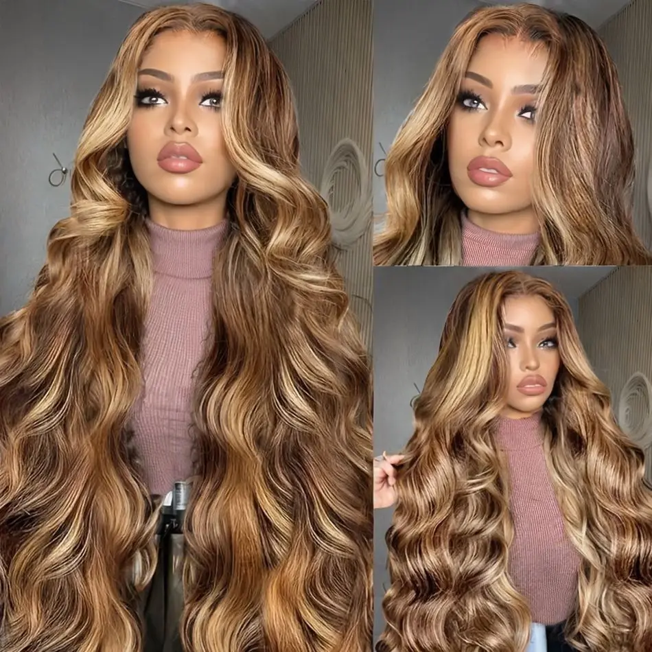 13x6 HD transparent lace frontal wig 30 40 Inch body wave 4/27 Highlight Ombre Colored wigs 13x4 For Women choice Wavy Cheap Wig