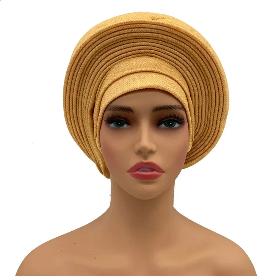 

Elegant African Headtie Turban Already Made Women's Auto Gele Female Head Wraps Nigeria Head Ties Wedding Party Headgear