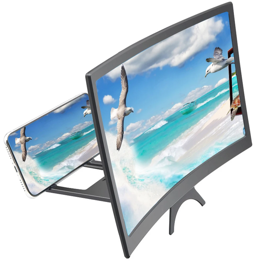 12 Inch Mobile Phone 3D Screen Video Magnifier 8/9"Folding Curved Enlarged Smartphone Movie Amplifying Projector Stand