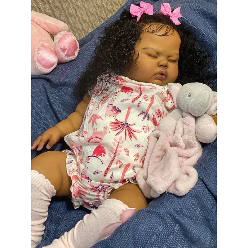 24 pollici Reborn bambino bambola cornotta in pelle marrone scuro con capelli neri principessa realistica bambole realistiche Bebes Reborns