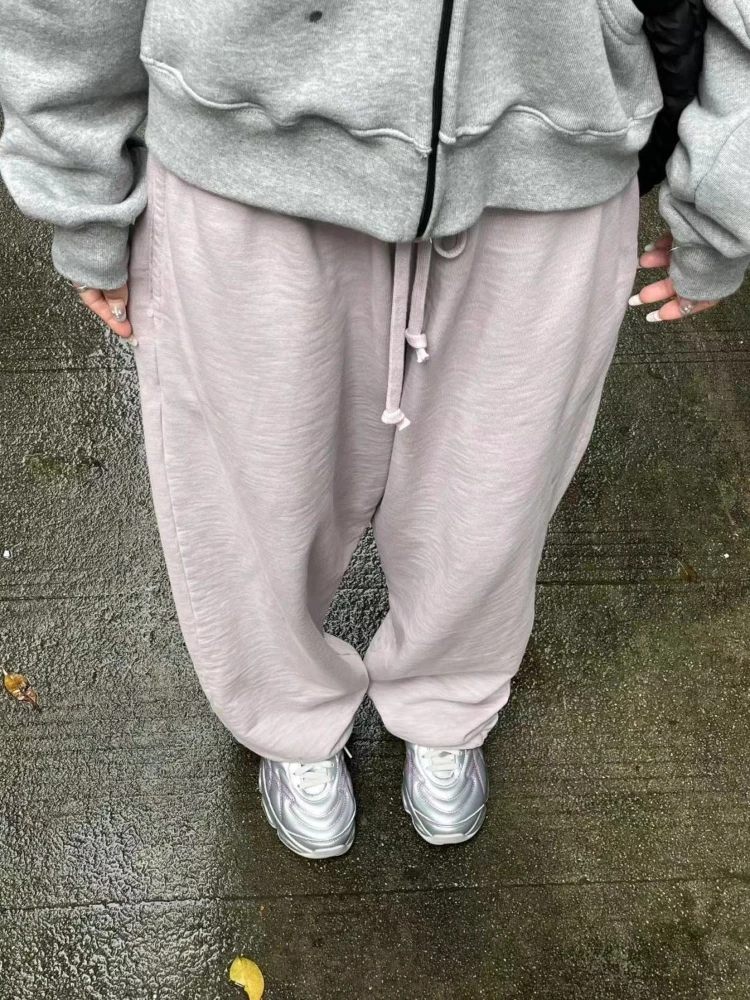 

Deeptown Korean Style Basic Women Sweatpants Jogging Wide Leg High Waist Oversize Straight Trousers Kpop Casual All-match Pants
