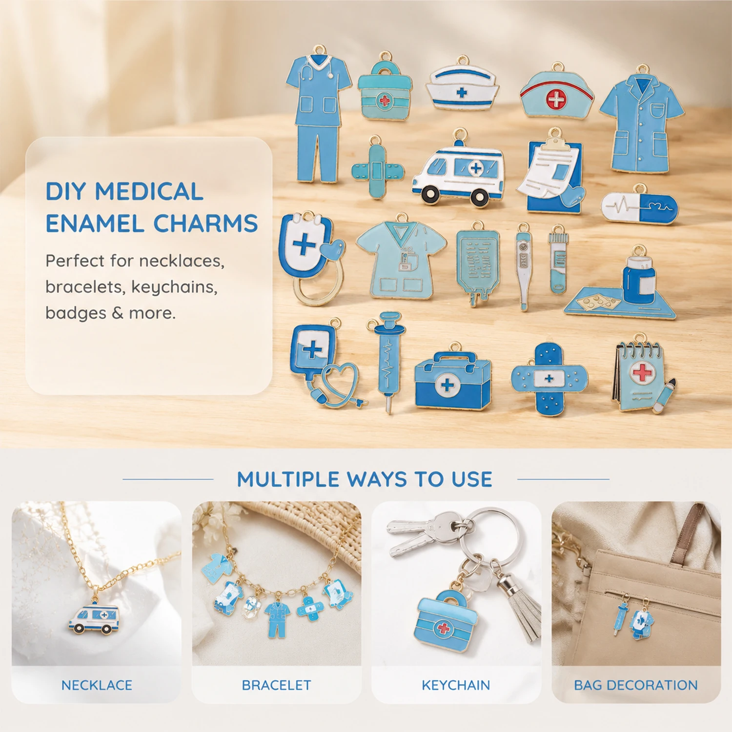 5/20pcs Alloy Medical Pendants (Enamel Coated) – Doctor/Nurse Inspired Charms for Handmade Necklaces & Keychains Supplies