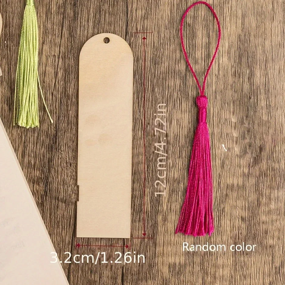 20pcs DIY Wooden Bookmark Kit Unfinished Craft Bookmarks with Laser Cut Hooks Square Assorted Tassels - Home Garden