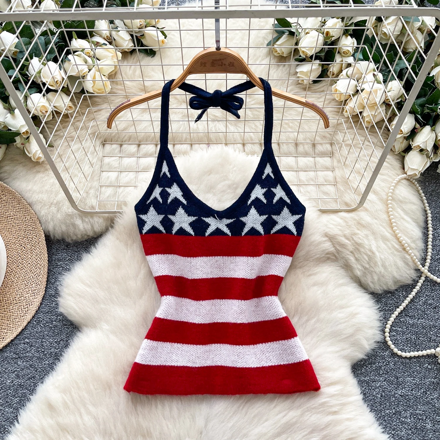 

Female Knit Striped Strapless Tops Shirts Lady Summer Halter Open Back Crop Tees Tanks Camis Women Tropical Hotsweeet Streetwear