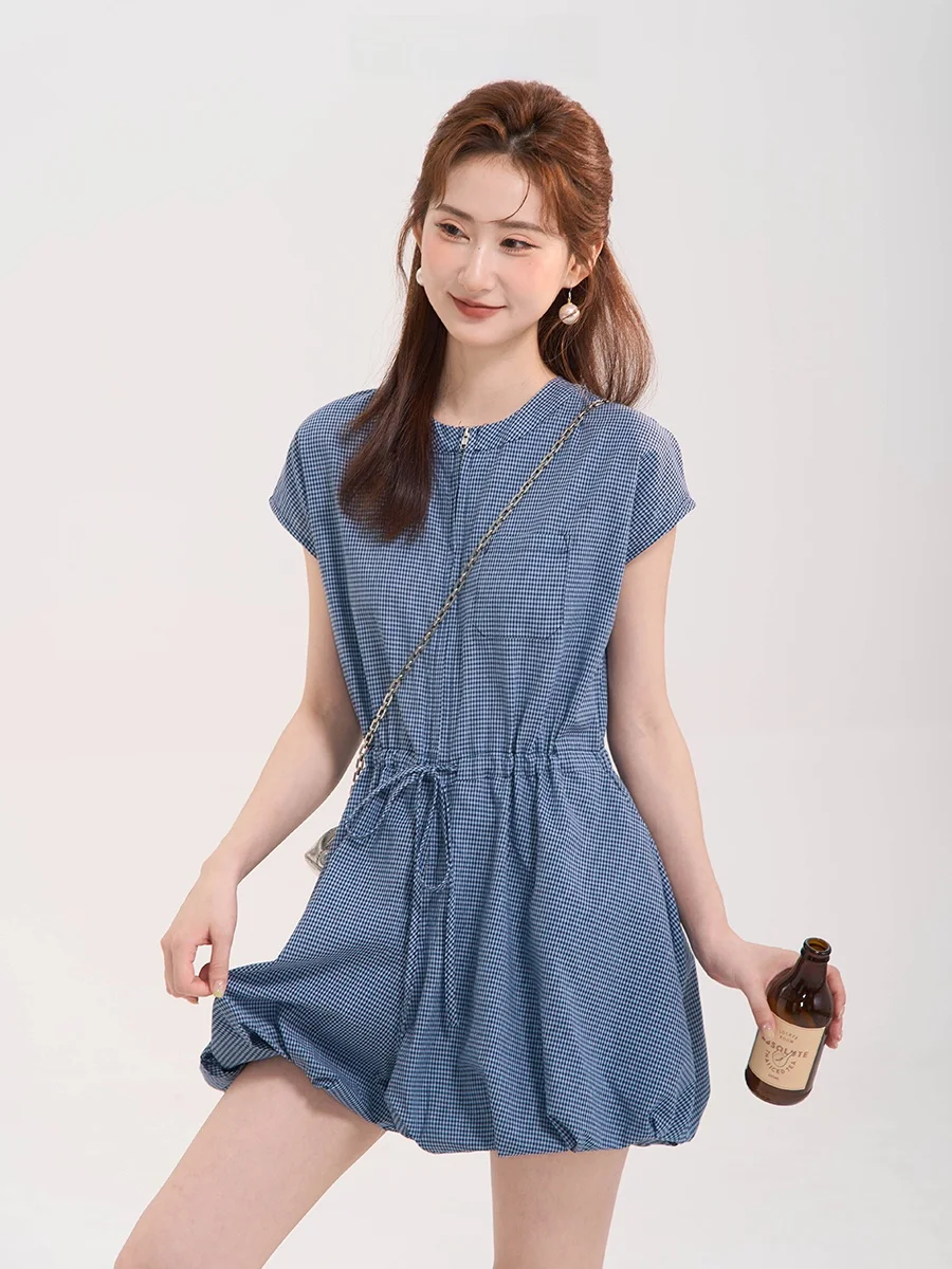 Taille haute imprimé fleuri Wrap ceinturé ort Sve femmes Rer avec fermeture éclair et Plaid orts été trajet Sle coton 00%