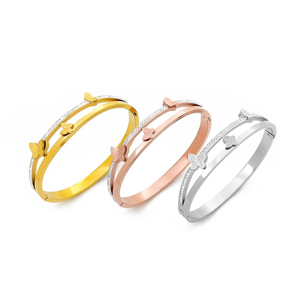 Premium frosted butterfly bracelet, silver gold-plated women's bracelet, luxury crystal double-layer spring bracelet image 4