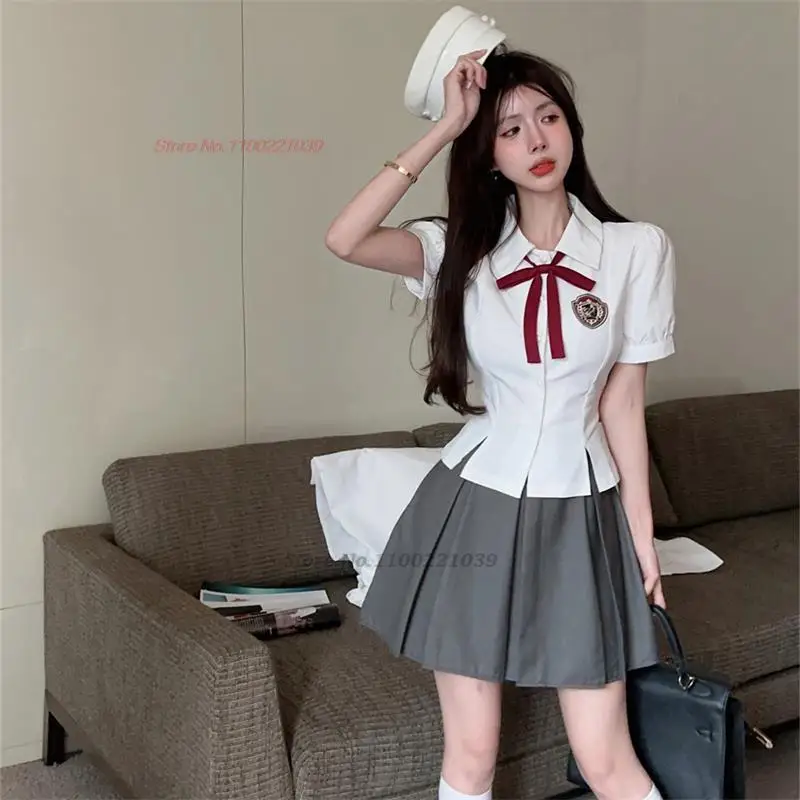 2024 Hot Girl Jk Uniform Dagelijks Tweedelige Set Japanse Koreaanse Stijl College Stijl School Kostuum Pak Hoge Taille heup Rok Set