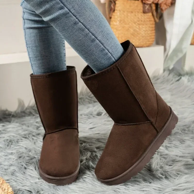 Damesschoenen Te Koop Van Hoge Kwaliteit Winter Slip-On Mid-Calf Dameslaarzen Mode Effen Casual Snowboots Grote Maat Plateaulaarzen