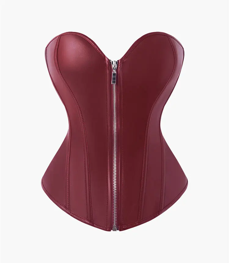 Damen-Korsett aus Kunstleder, Overbust-Schnitt, herzförmiger Ausschnitt, Reißverschluss vorne, Schnürung hinten, Taillenbetonung, Gothic, Halloween-Party, Club-Outfit. – Detail 3