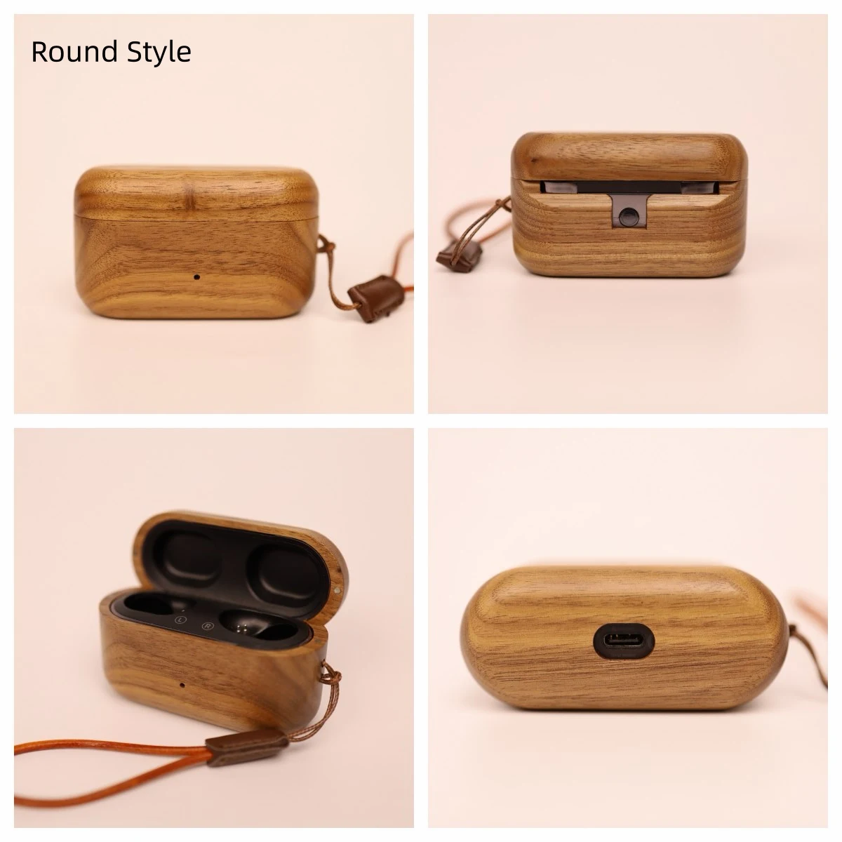 Ręcznie Robione Etui z Drewna Orzechowego na Devialet Gemini II – Dzielone Ochronne Etui na Słuchawki, Okrągły Łuk/Kwadratowy Design — zdjęcie produktu 5