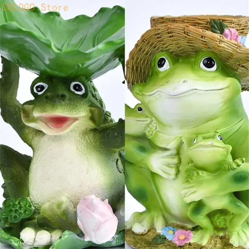 

Creative Frogs Bird Feeder Ornament Resin Frogs Statue Sculpture for Patios and Garden Enthusiasts Weatherproof Design D0LD