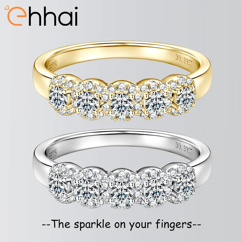 

Классическое обручальное кольцо Ehhai D VVS1 круглой огранки с муассанитом Halo для женщин, обручальные кольца из стерлингового серебра S925, ювелирные изделия, подарки